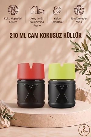 2 Adet X Cam Kokusuz Küllük | Koku Hapseden Kapaklı | Rüzgar Önleyici Kapaklı | Araç ve Ev Kullanımına Uygun | Sarı Turuncu | 210 ML