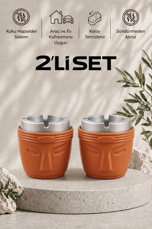 Dekoratif Moai Tasarım 2 Adet Küllük Seti | Rüzgar Önleyici | Derin Hazneli | Plastik Küllük | Mango