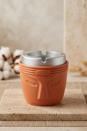 Dekoratif Moai Tasarım 2 Adet Küllük Seti | Rüzgar Önleyici | Derin Hazneli | Plastik Küllük | Mango