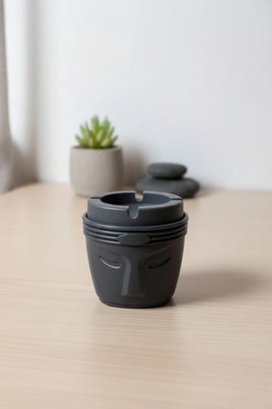 Dekoratif Moai Tasarım 3 Adet Küllük Seti | Rüzgar Önleyici | Derin Hazneli | Plastik Küllük | Gri