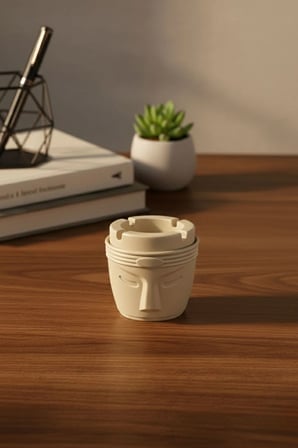 Dekoratif Moai Tasarım 3 Adet Küllük Seti | Rüzgar Önleyici | Derin Hazneli | Plastik Küllük | Bej