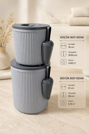 Deterjan Saklama Kabı 2 Adet Set Kürekli | Toz Ve Tablet Deterjan Saklama Kutusu | Deterjan Saklama Kabı | Açık Gri