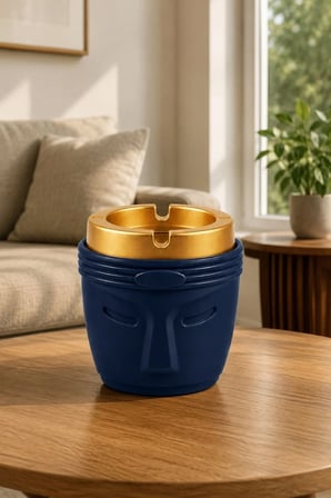 Dekoratif Moai Tasarım 2 Adet Küllük Seti | Rüzgar Önleyici | Derin Hazneli | Plastik Küllük | Mavi