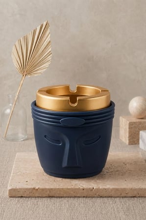 Dekoratif Moai Tasarım 2 Adet Küllük Seti | Rüzgar Önleyici | Derin Hazneli | Plastik Küllük | Mavi