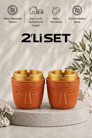 Dekoratif Moai Tasarım 2 Adet Küllük Seti | Rüzgar Önleyici | Derin Hazneli | Plastik Küllük | Mango