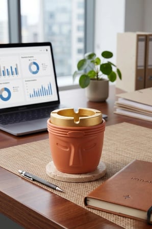 Dekoratif Moai Tasarım 2 Adet Küllük Seti | Rüzgar Önleyici | Derin Hazneli | Plastik Küllük | Mango