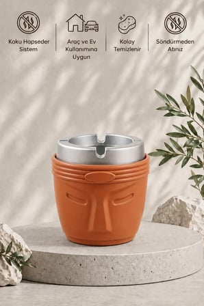 Dekoratif Moai Tasarım Kokusuz Küllük | Rüzgar Önleyici | Derin Hazneli | Plastik Küllük | Mango