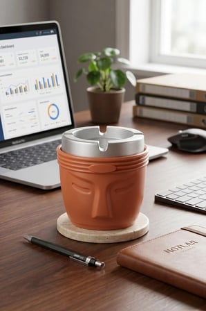 Dekoratif Moai Tasarım Kokusuz Küllük | Rüzgar Önleyici | Derin Hazneli | Plastik Küllük | Mango