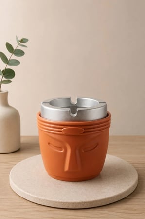 Dekoratif Moai Tasarım Kokusuz Küllük | Rüzgar Önleyici | Derin Hazneli | Plastik Küllük | Mango