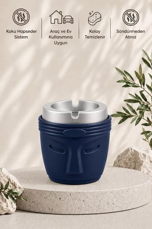 Dekoratif Moai Tasarım Kokusuz Küllük | Rüzgar Önleyici | Derin Hazneli | Plastik Küllük | Mavi