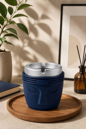 Dekoratif Moai Tasarım Kokusuz Küllük | Rüzgar Önleyici | Derin Hazneli | Plastik Küllük | Mavi