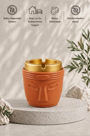 Dekoratif Moai Tasarım Kokusuz Küllük | Rüzgar Önleyici | Derin Hazneli | Plastik Küllük | Mango