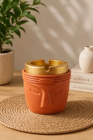 Dekoratif Moai Tasarım Kokusuz Küllük | Rüzgar Önleyici | Derin Hazneli | Plastik Küllük | Mango