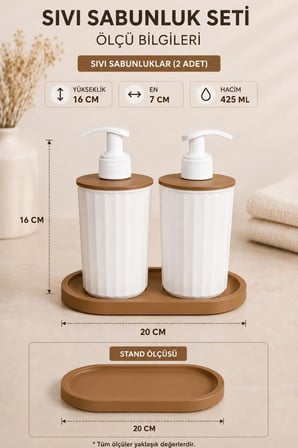 3 Parça Sabunluk Seti Modern Çizgili Tasarım | Sıvı Sabunluk | Deterjanlık | Organizer