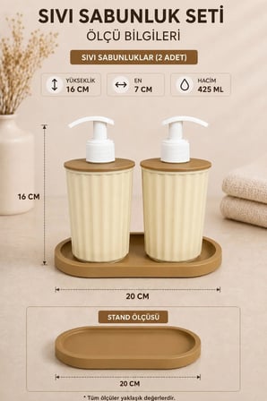 3 Parça Sabunluk Seti Modern Çizgili Tasarım | Sıvı Sabunluk | Deterjanlık | Organizer