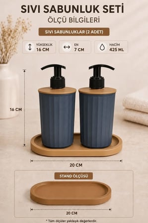 3 Parça Sabunluk Seti Modern Çizgili Tasarım | Sıvı Sabunluk | Deterjanlık | Organizer