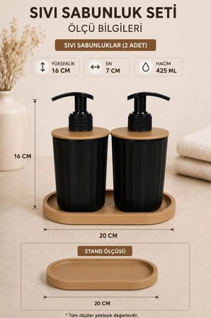 3 Parça Sabunluk Seti Modern Çizgili Tasarım | Sıvı Sabunluk | Deterjanlık | Organizer