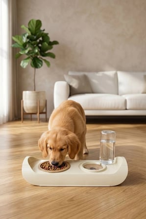 Kedi Köpek Mama ve Su Kabı | Otomatik Suluk 500 ml | Standlı Mama Kabı BPA | Free Set | Bej