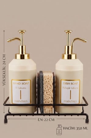 Standlı Sıvı Sabunluk Seti | El Sabunu & Bulaşık Sabunu | Metal Stant | 350 ML | Metal