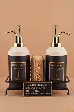 Standlı Sıvı Sabunluk Seti | El Sabunu & Bulaşık Sabunu | Metal Stant | 350 ML | Metal