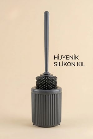 Silikon Uçlu Tuvalet Fırçası Seti | Tuvalet WC ve Klozet Temizleme Fırçası | Ayaklı | Süzgeçli | Gri