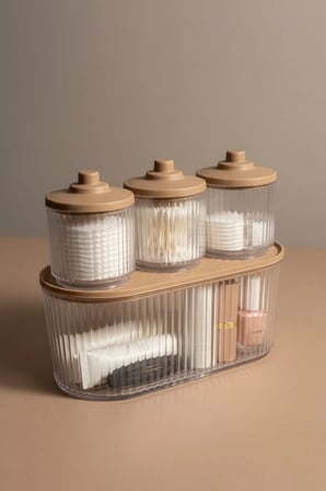 Premium 4'lü Banyo Bakım Seti | Organizer | Pamukluk | Makyaj Düzenleyici | Banyo Seti | Toprak