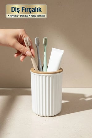 3 Parça Banyo Seti Modern Çizgili Tasarım | Sıvı Sabunluk | diş fırçalık | katı sabunluk | Beyaz
