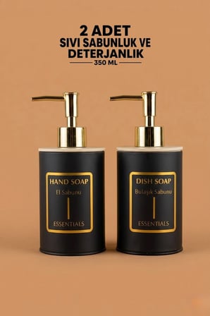2’li Set Premium Sıvı Sabunluk | El Sabunu & Bulaşık Sabunu Dispenseri | Modern Pompalı Şık Tasarım | Siyah