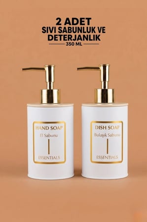2’li Set Premium Sıvı Sabunluk | El Sabunu & Bulaşık Sabunu Dispenseri | Modern Pompalı Şık Tasarım | Beyaz