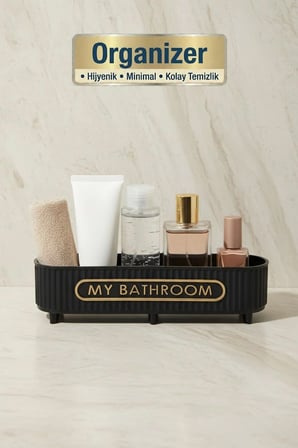 5 Parça Banyo Seti | Sıvı Sabunluk | Diş fırçalık | | Katı sabunluk | Pamukluk | Organizer | Siyah