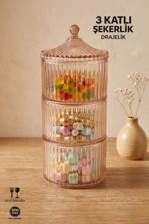 3 Parça Saklama Kabı | Şekerlik | Drajelik | Çok Amaçlı Organizer | 500 ML | Bal