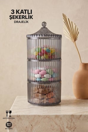 3 Parça Saklama Kabı | Şekerlik | Drajelik | Çok Amaçlı Organizer | 500 ML | Füme
