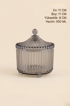 Ayaklı Kapaklı Akrilik Şekerlik Sunumluk 2'li Set | Lokumluk Çok Amaçlı Şık Sunumluk | 500 ML | Füme