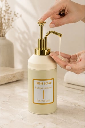Standlı Sıvı Sabunluk Seti | El Sabunu & Bulaşık Sabunu | Metal Stant | 350 ML | Metal