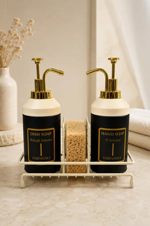 Standlı Sıvı Sabunluk Seti | El Sabunu & Bulaşık Sabunu | Metal Stant | 350 ML | Metal
