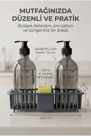 2 Adet Paslanmaz Plastik Mutfak Banyo Düzenleyici | Sıvı Sabun Bulaşık Deterjanı | Şampuan Duş Jeli Organizer