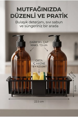 2 Adet Paslanmaz Plastik Mutfak Banyo Düzenleyici | Sıvı Sabun Bulaşık Deterjanı | Şampuan Duş Jeli Organizer
