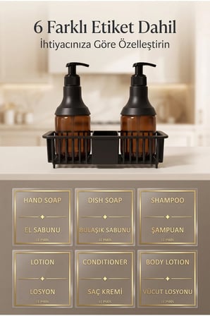 Amber 2’li Cam Sabunluk Seti | El ve Bulaşık Sabunu Seti | Standlı Banyo Düzenleyici | 250 ML x 2