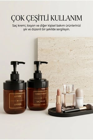 2’li Cam Sıvı Sabunluk Seti | El ve Bulaşık Sabunu | Standlı Banyo Düzenleyici | 425 ML x 2