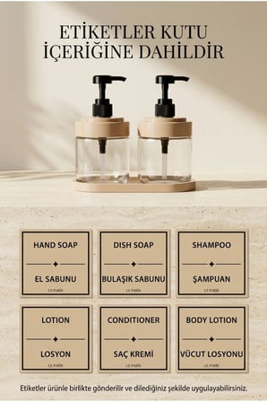 2’li Cam Sıvı Sabunluk Seti | El ve Bulaşık Sabunu | Standlı Banyo Düzenleyici | 425 ML x 2