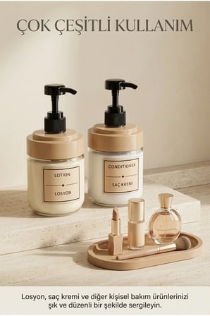2’li Cam Sıvı Sabunluk Seti | El ve Bulaşık Sabunu | Standlı Banyo Düzenleyici | 425 ML x 2