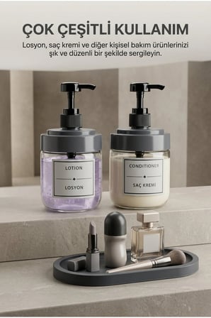 2’li Cam Sıvı Sabunluk Seti | El ve Bulaşık Sabunu | Standlı Banyo Düzenleyici | 425 ML x 2