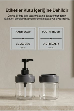 2’li Cam Sıvı Sabunluk ve Diş Fırçalık | Standlı Cam Banyo Organizer Seti 2’li | 425 ml x 2
