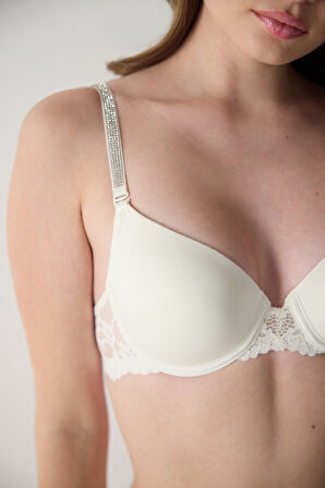 Askısı Taşlı Dantelli Push Up Destekli Sütyen