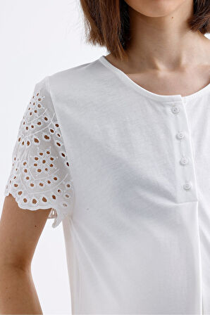 Brodeli Kısa Kollu Penye Gecelik 86708