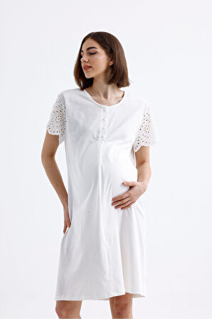 Brodeli Kısa Kollu Penye Gecelik 86708