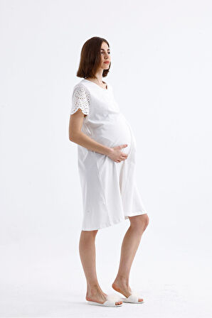 Brodeli Kısa Kollu Penye Gecelik 86708