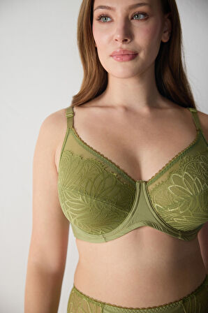 Dantelli Tüllü Yarı Destekli Toparlayıcı Sütyen