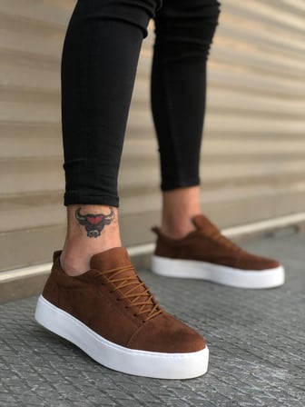 BA0104 Bağcıklı Taba Süet Beyaz Taban Spor Klasik Erkek Ayakkabı