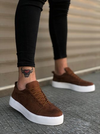 BA0104 Bağcıklı Taba Süet Beyaz Taban Spor Klasik Erkek Ayakkabı